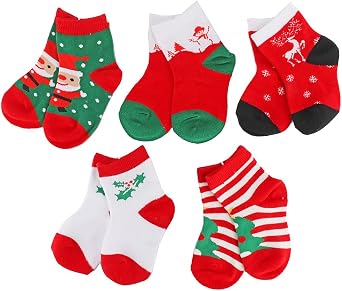 Ehdching 5 Pack Baby Kids Toddler Girls Boys Christmas Holiday Socks - Cotton Xmas Socks Cute Fashion Cartoon Funny