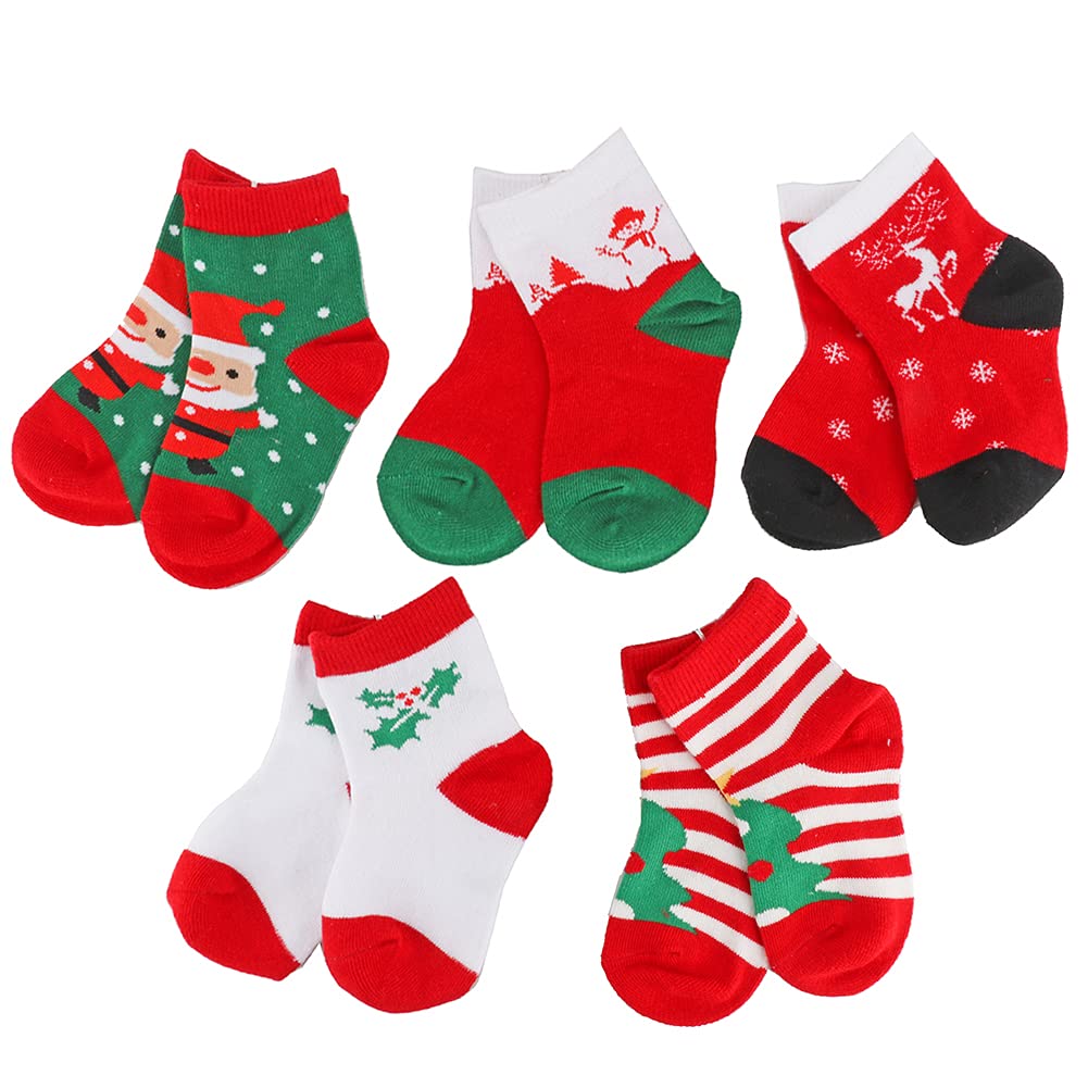 Ehdching 5 Pack Baby Kids Toddler Girls Boys Christmas Holiday Socks - Cotton Xmas Socks Cute Fashion Cartoon Funny