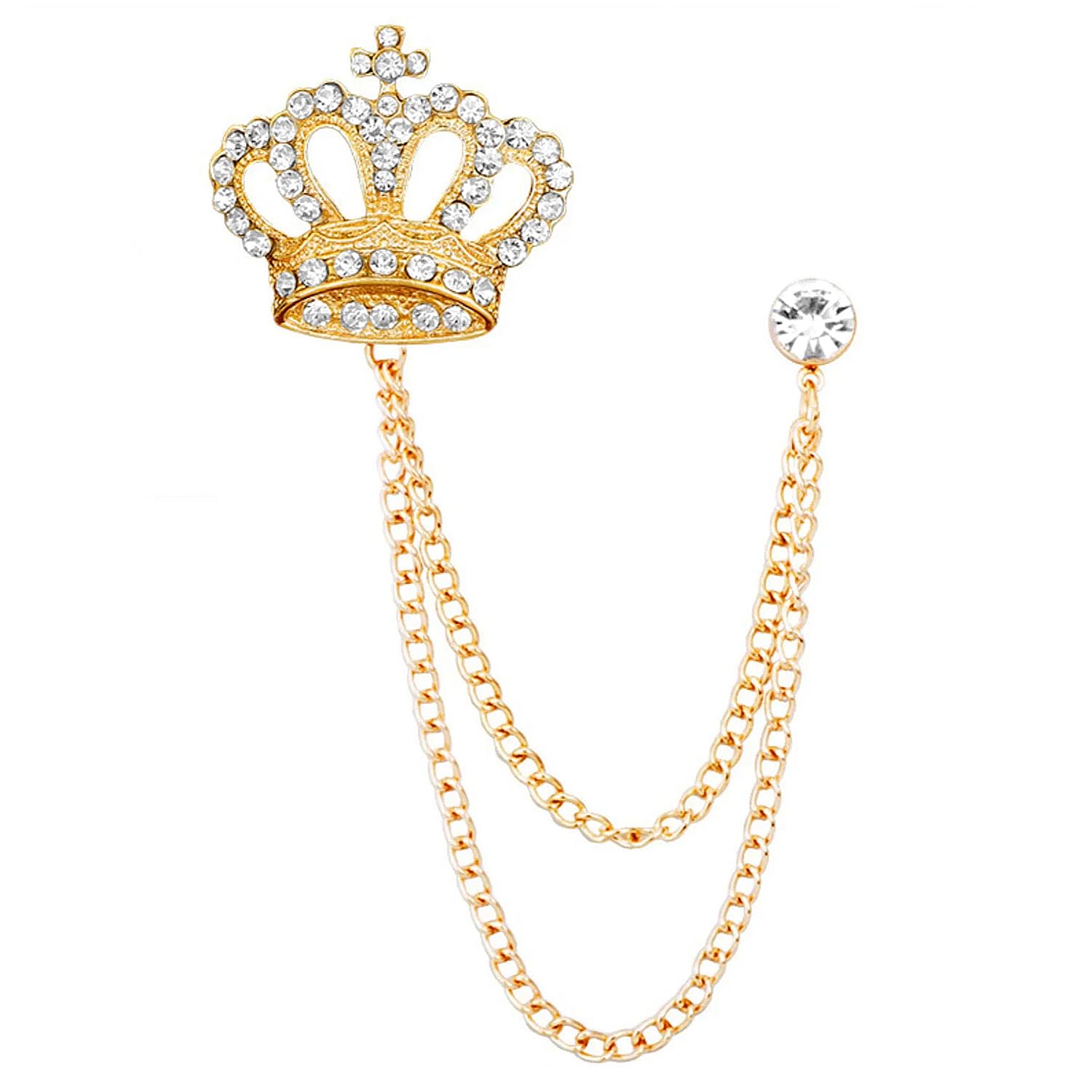 peora Cubic Zirconia Studded King's Crown Pattern Double Chain Pin Brooch Elegant Jewellery for Men-picture-40