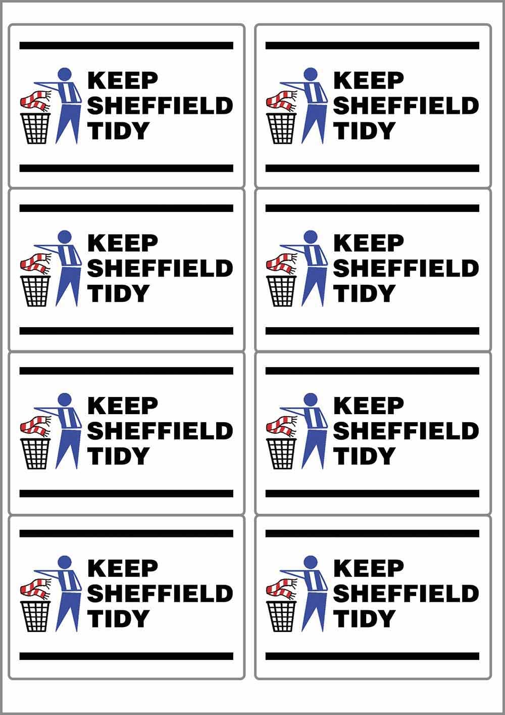 Keep Sheffield Tidy Rectangular Matt Paper Stickers A4 Sheet of 8 (Each Sticker is 99mm x 68mm) W