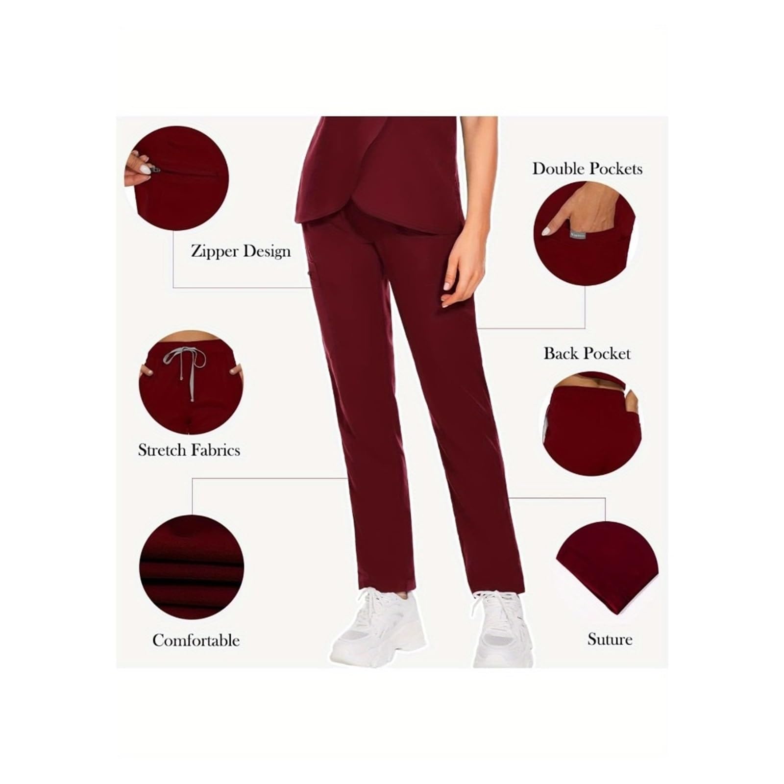 Uniformes Sanitarios Mujer Conjunto de Uniforme médico for Mujer con Cremallera, Camiseta y pantalón de enfermería, diseño Moderno y Liso.