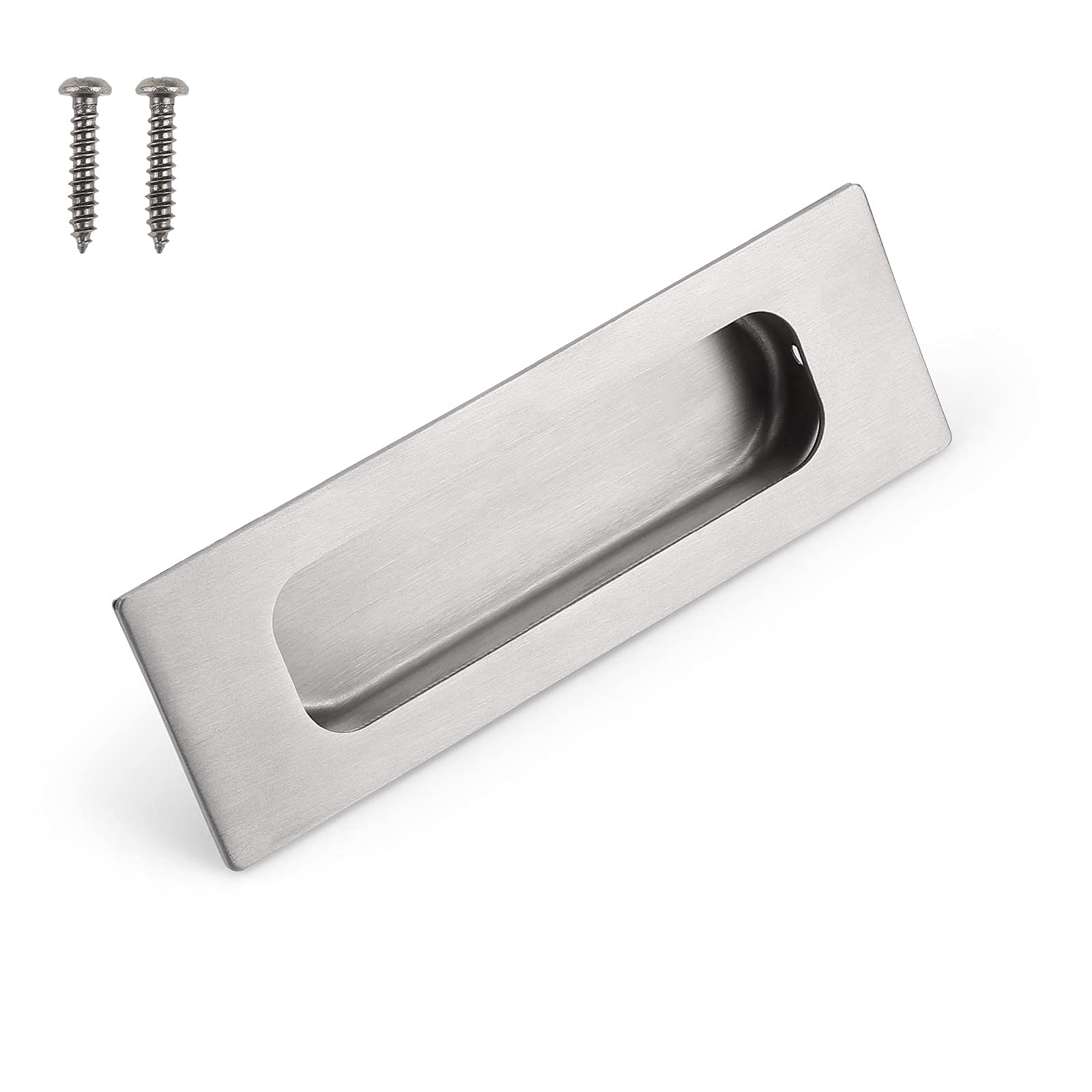 10 Pack Stain Nickel Recessed Door Pull Stainless Steel Recessed Finger Pulls Rectangular Flush Pocket Door Pull 4.8’’ Outer Length 1.6” Outer Width
