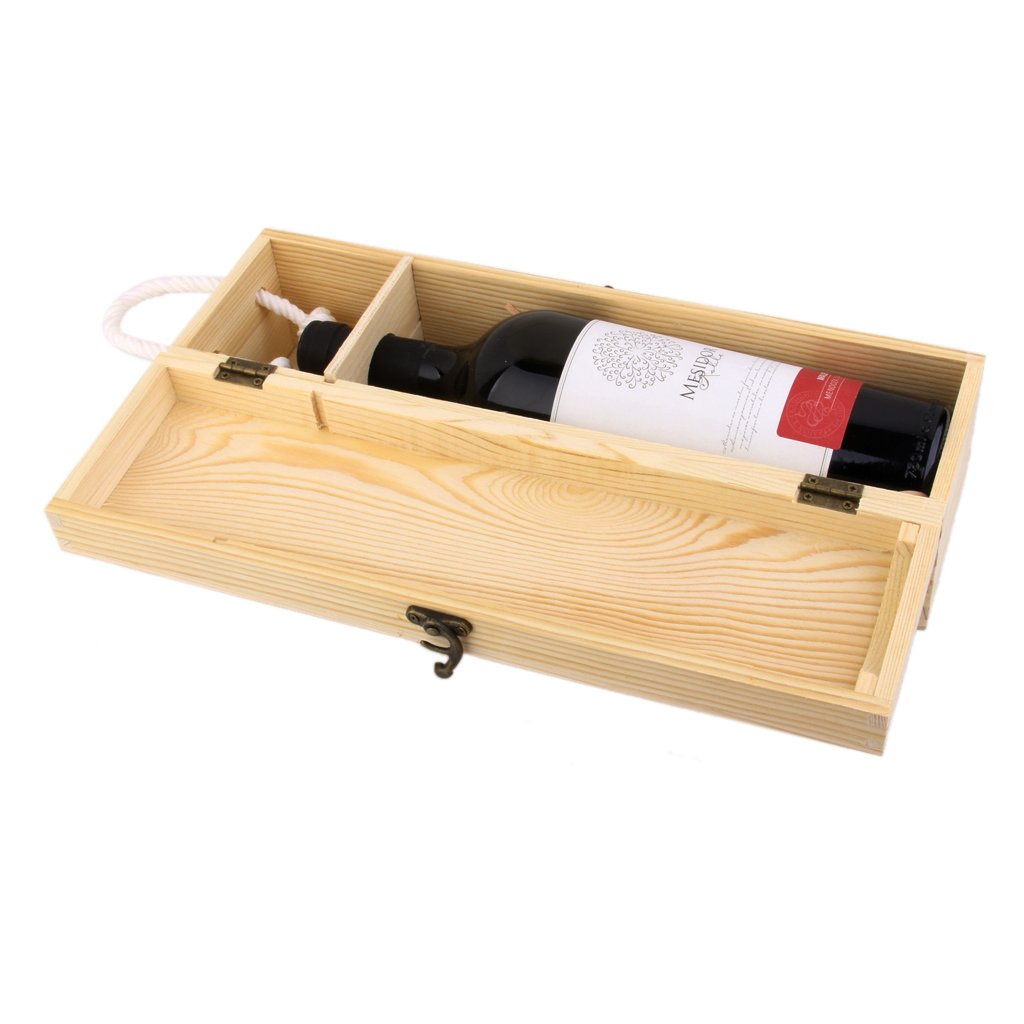 Wooden Single-Bottle Wine Box With Rope Handle - Holds 750ml Bottles, 35x10x10cm, Great For Gifts & Storage