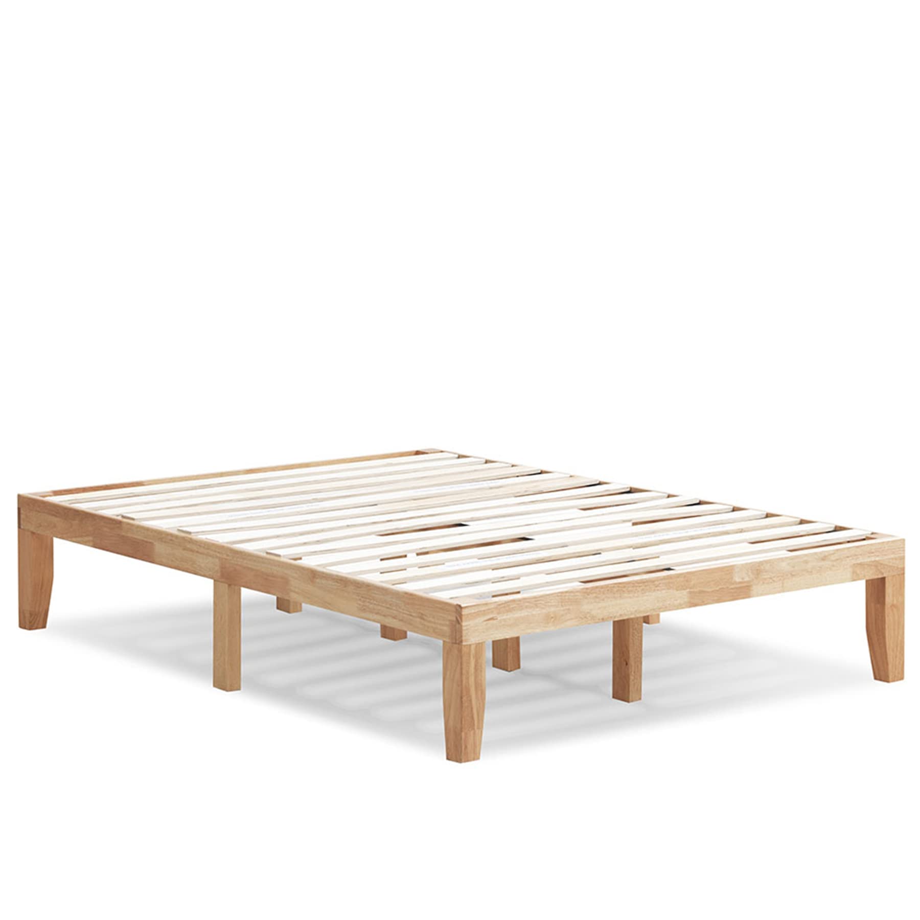 KOMFOTT 14 Inches Wood Platform Bed Frame Full Size, Wooden Mattress Foundation with Rubber Wood Frame, Strong Slats Support, No Box Spring Needed, Bed Frame (Natural)