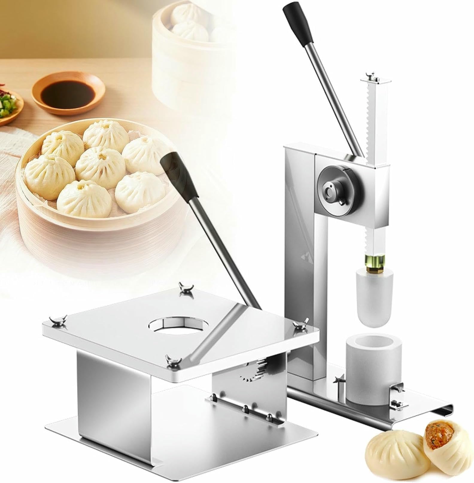 Baozi Maker Brötchenmaschine mit 3 Formteilen, chinesische Bao-Herstellung, Edelstahl, gedämpft, gefüllt, Kochwerkzeug-Sets