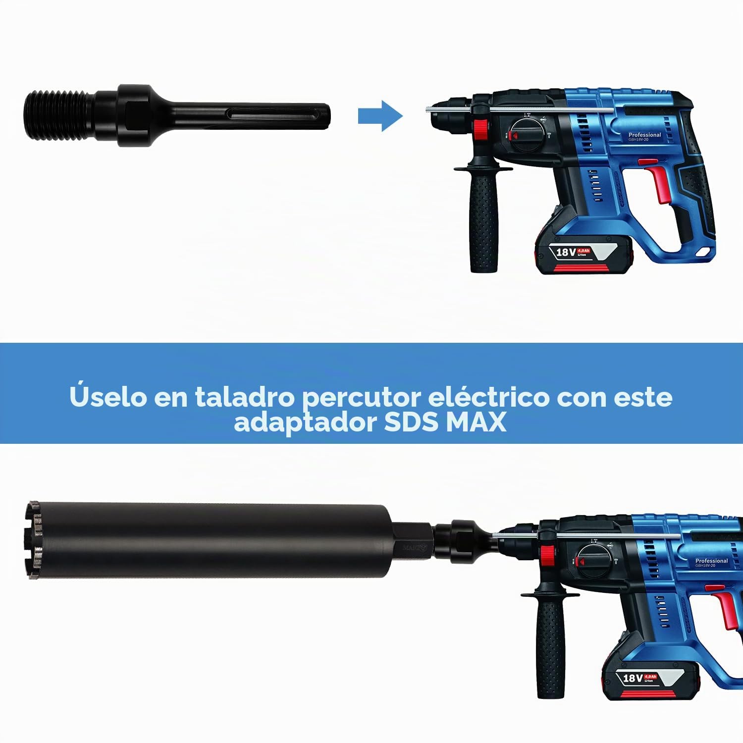 Adaptador SDS MAX 1 1/4" UNC para Brocas Huecas y Avellanadores | Adaptador para brocas de azulejos, adaptador para brocas de núcleo, adaptador para avellanador de latas
