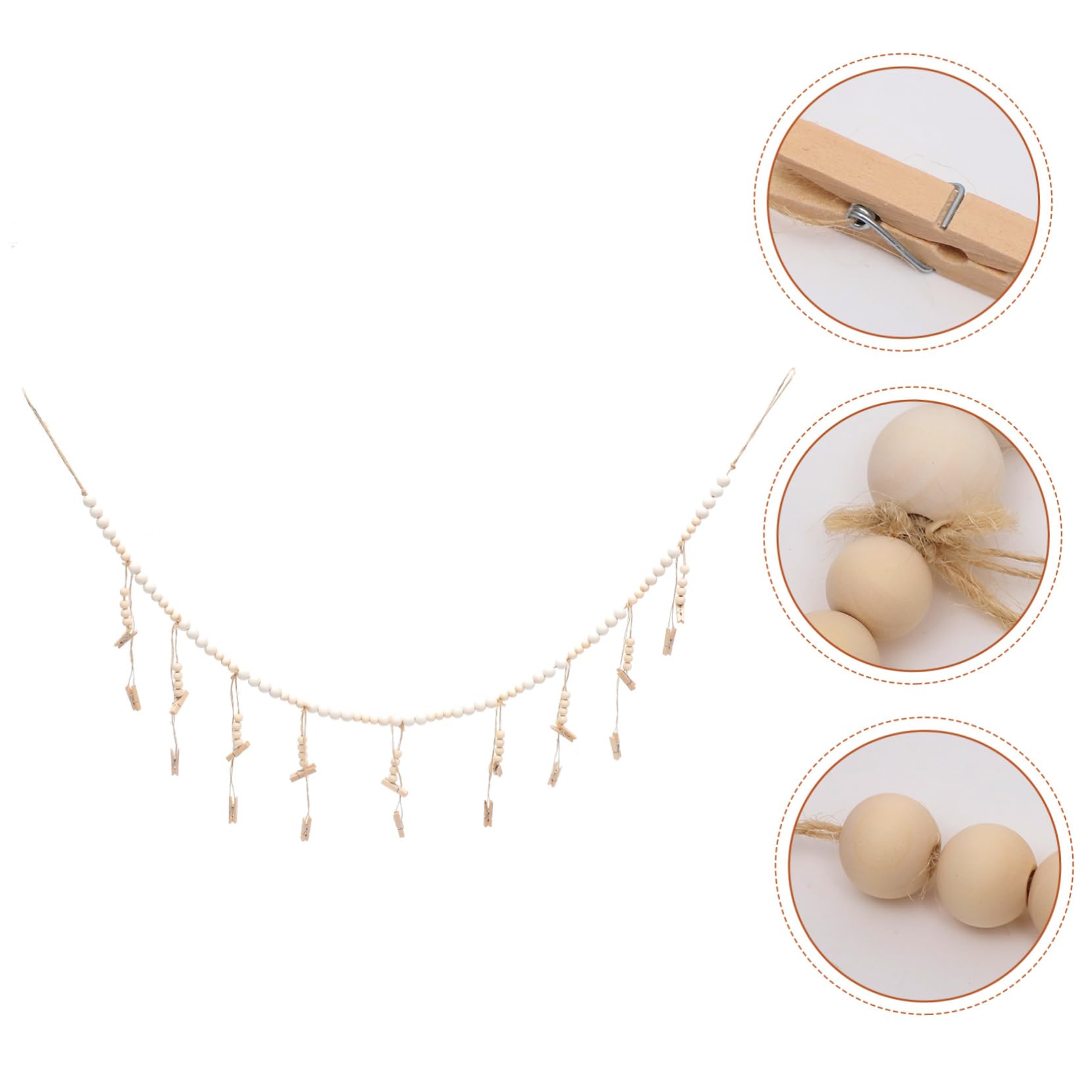 DECHOUS 5stücke Wall Hanging Wooden Bead Garland Mit Clips Für Dekorative Fotoaufhängung Für Kinderzimmer Und Lange Holzperlen-fotohalterung