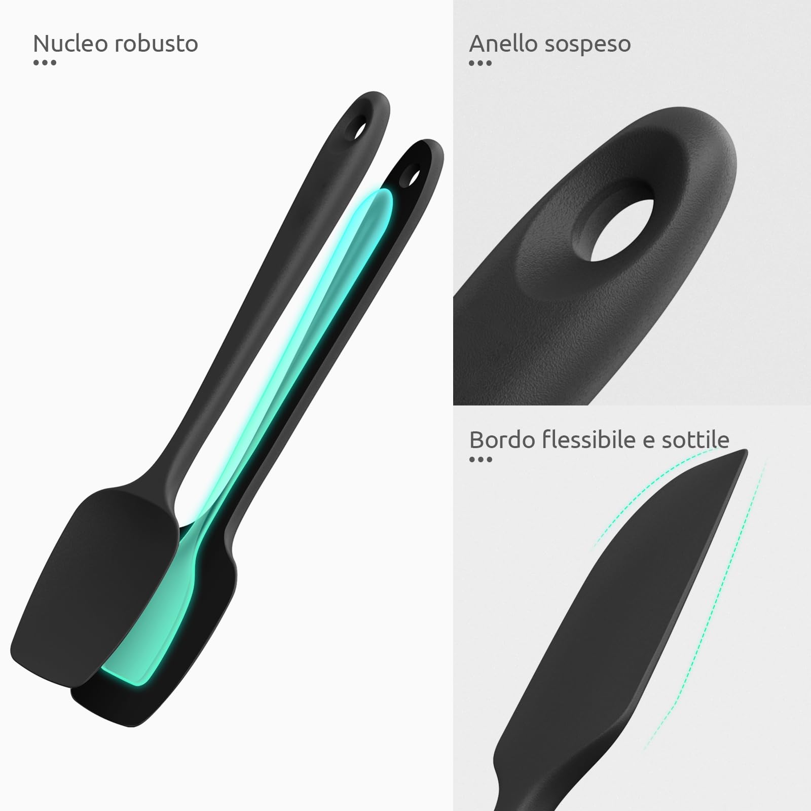 U-Taste Spatole in silicone per cucinare, raschietto per cottura alimentare resistente al calore fino a 315°C con anima robusta e bordo flessibile per pentole antiaderenti(4 pezzi,Nero)