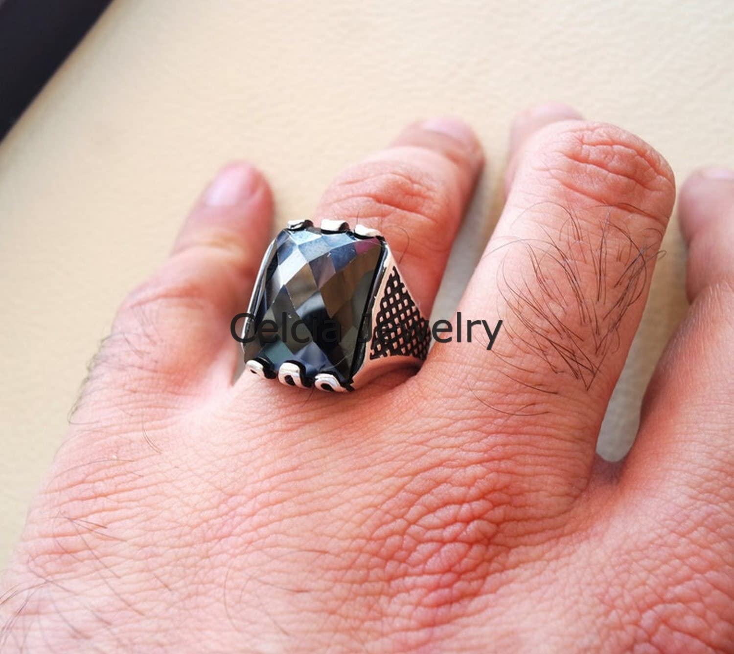 Anillo de estilo oriental de oriente medio con piedras preciosas de ónix negro, anillo de declaración de plata de ley 925 real, anillo de sello para hombres, regalos de compromiso