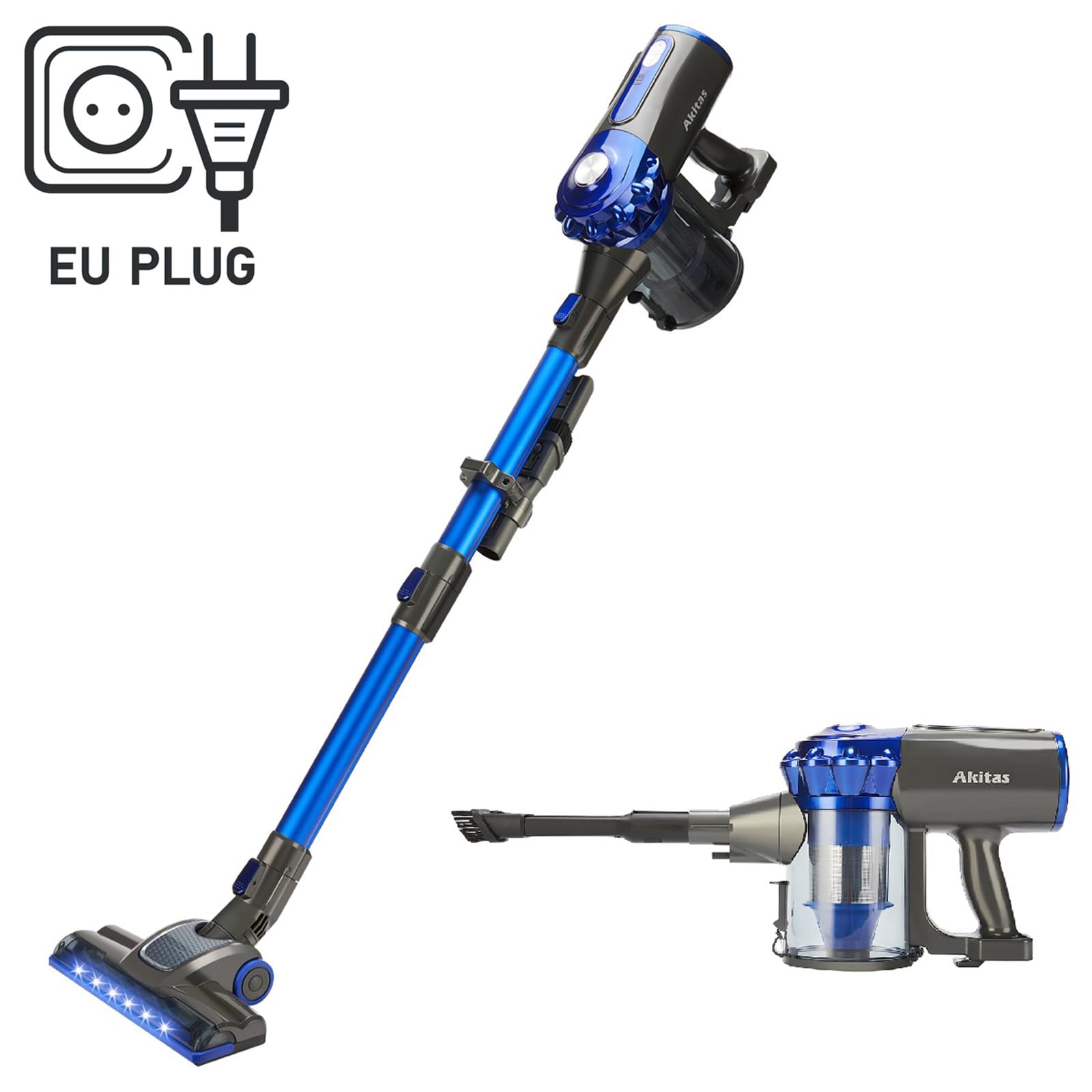Akitas V8 3in1 Potente Aspirapolvere Senza Fili Testa Turbo Motorizzata Batteria Leggero 22,2v 150W con Batteria al Litio Ricaricabile per Pavimenti, Tappeti e Peli degli Animali Domestici