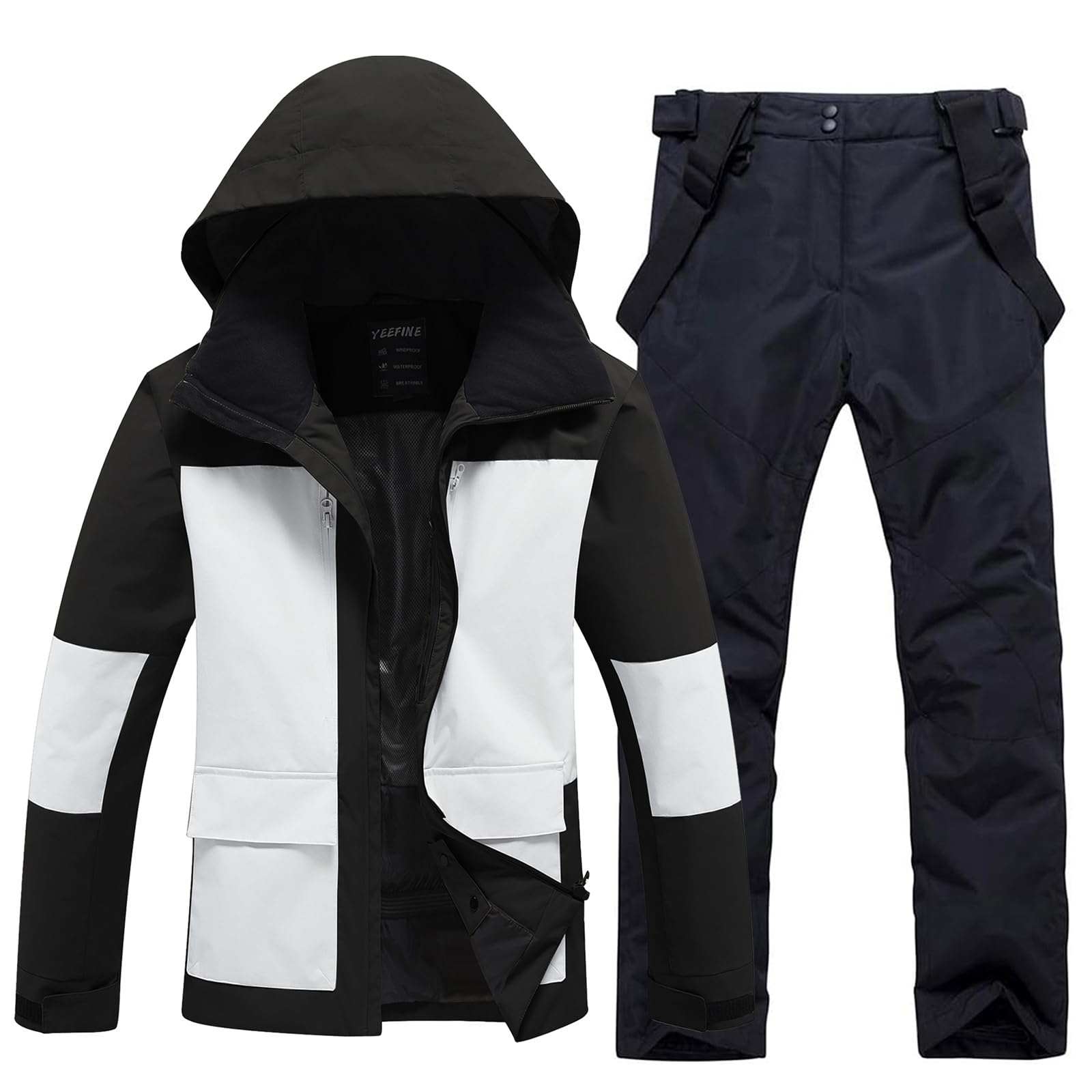 HOUZONIY Combinaison de ski pour homme - Veste et pantalon de ski - Deux pièces - Coupe-vent - Avec capuche - Pour le ski, le snowboard