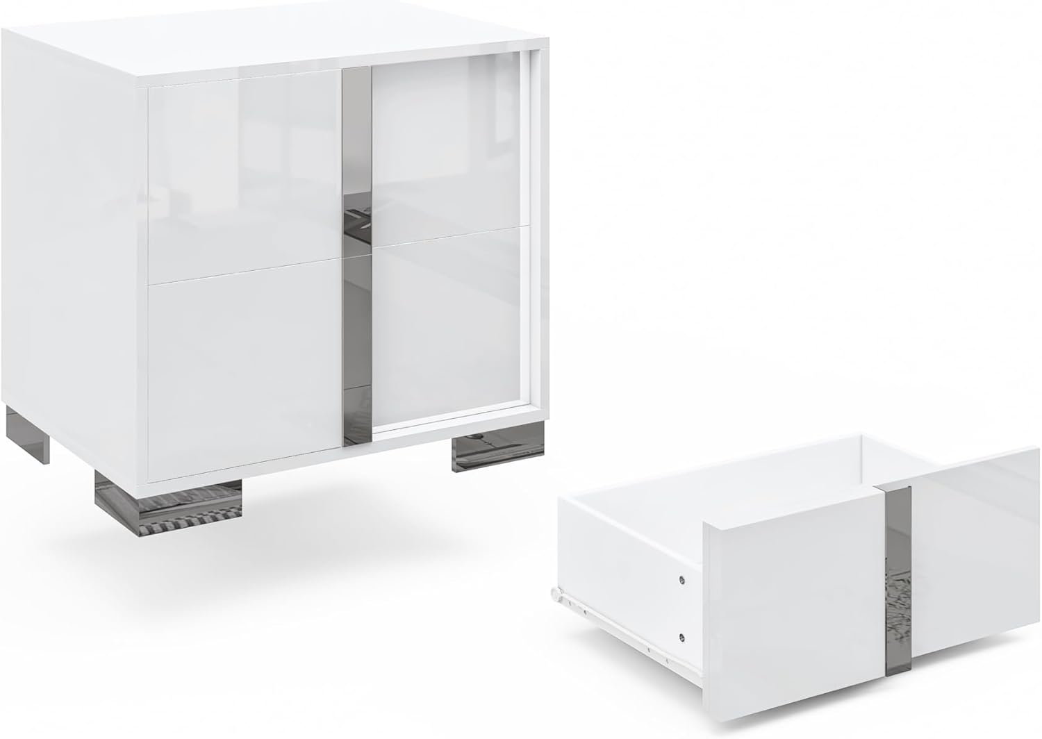AMERLIFE Nightstand Set of 2, 23.6'' Modern End Table with Drawers, High Gloss UV Finish, Electroplated Pull Handle, Bedside Table for Bedroom, White