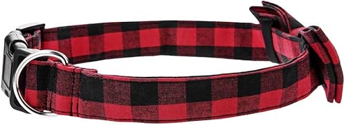 Miniatura 5 de Love Dream Collar de Navidad para perro y gato con corbatín, suave y cómodo, collar de perro a cuadros con lindo lazo para perros pequeños, medianos