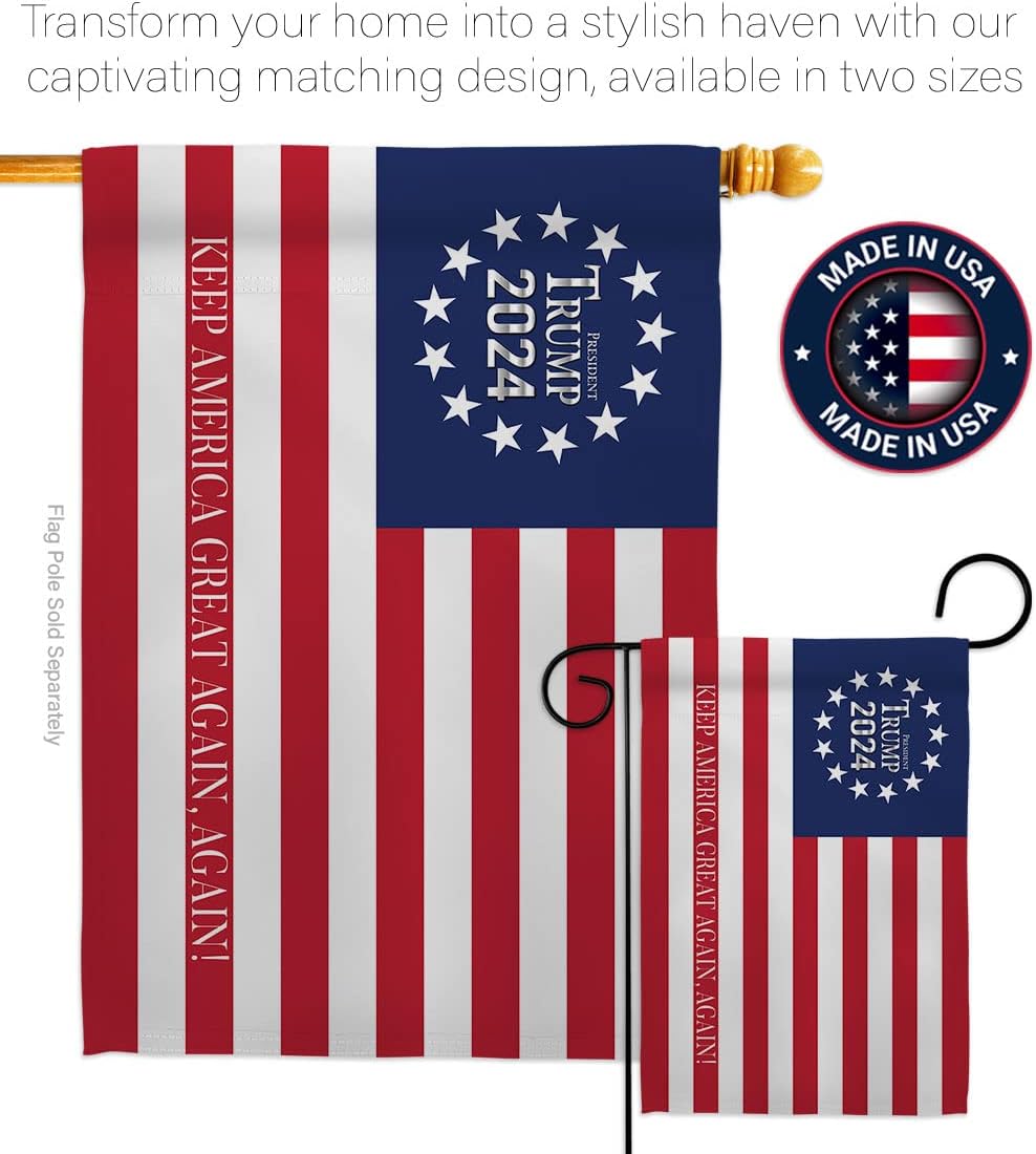 Keep America Great Again 2024 Garden Flag - Set with Stand Patriotic Vote President Democrat Republican Tea Party United State American Election - House Yard Gift Double-Sided 13 X 18.5