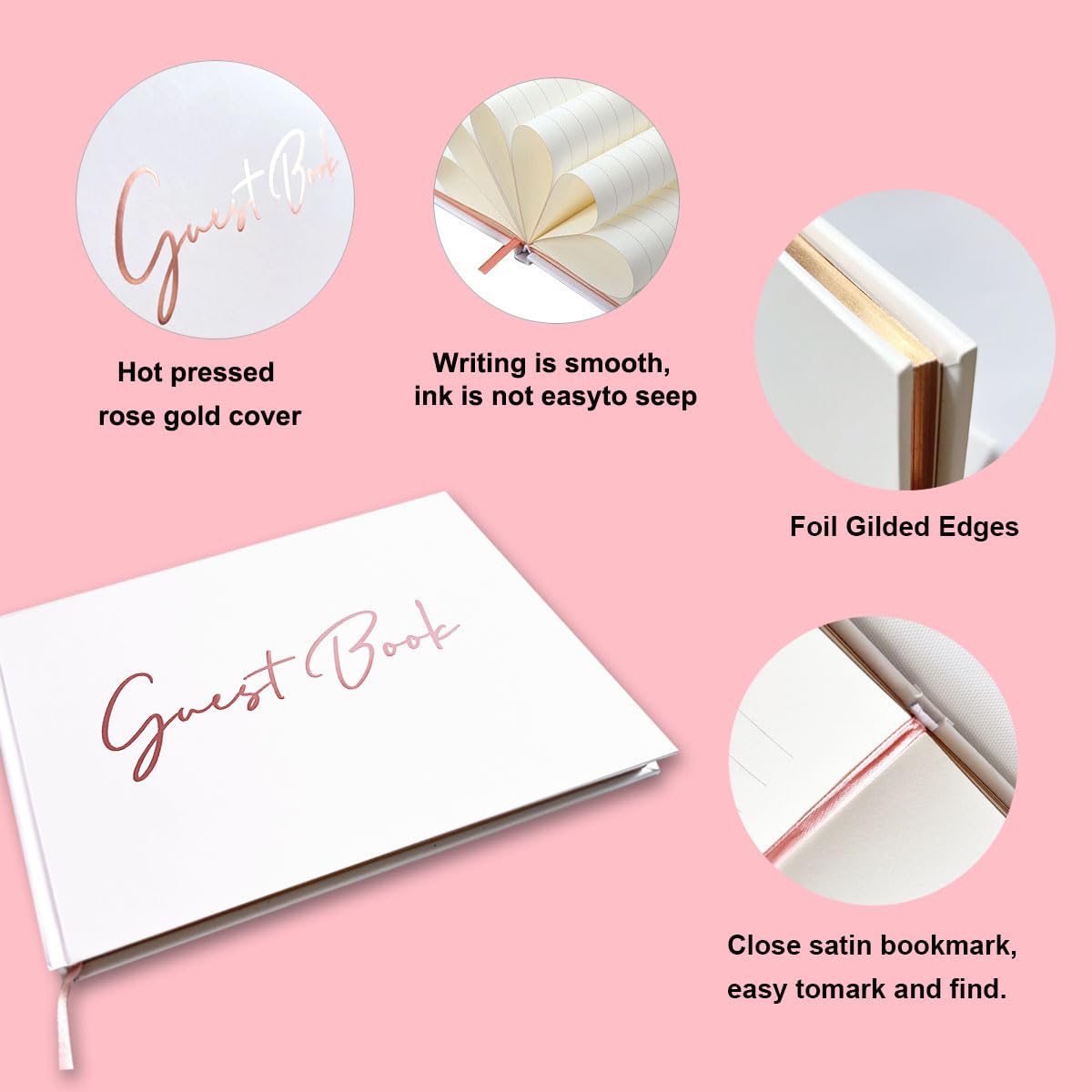 Merry Expressions Livre d'or de mariage doré avec stylo et panneau – Livre d 'or pour réception, fête d'anniversaire, fête prénuptiale ou fête prénatale – Belle texture en aluminium, pages dorées Merry Expressions Livre d'or de mariage doré avec stylo et panneau – Livre d 'or pour réception, fête d'anniversaire, fête prénuptiale ou fête prénatale – Belle texture en aluminium, pages dorées