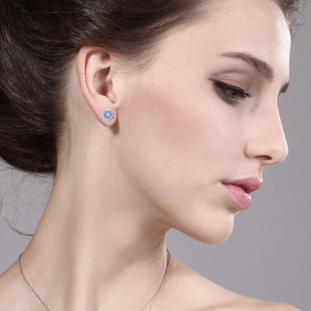 Gem Stone King 2.00 Cttw Blue Topaz Stud Earrings for Women | 925 Sterling Silver | Gemstone Birthstone | Round 6MM