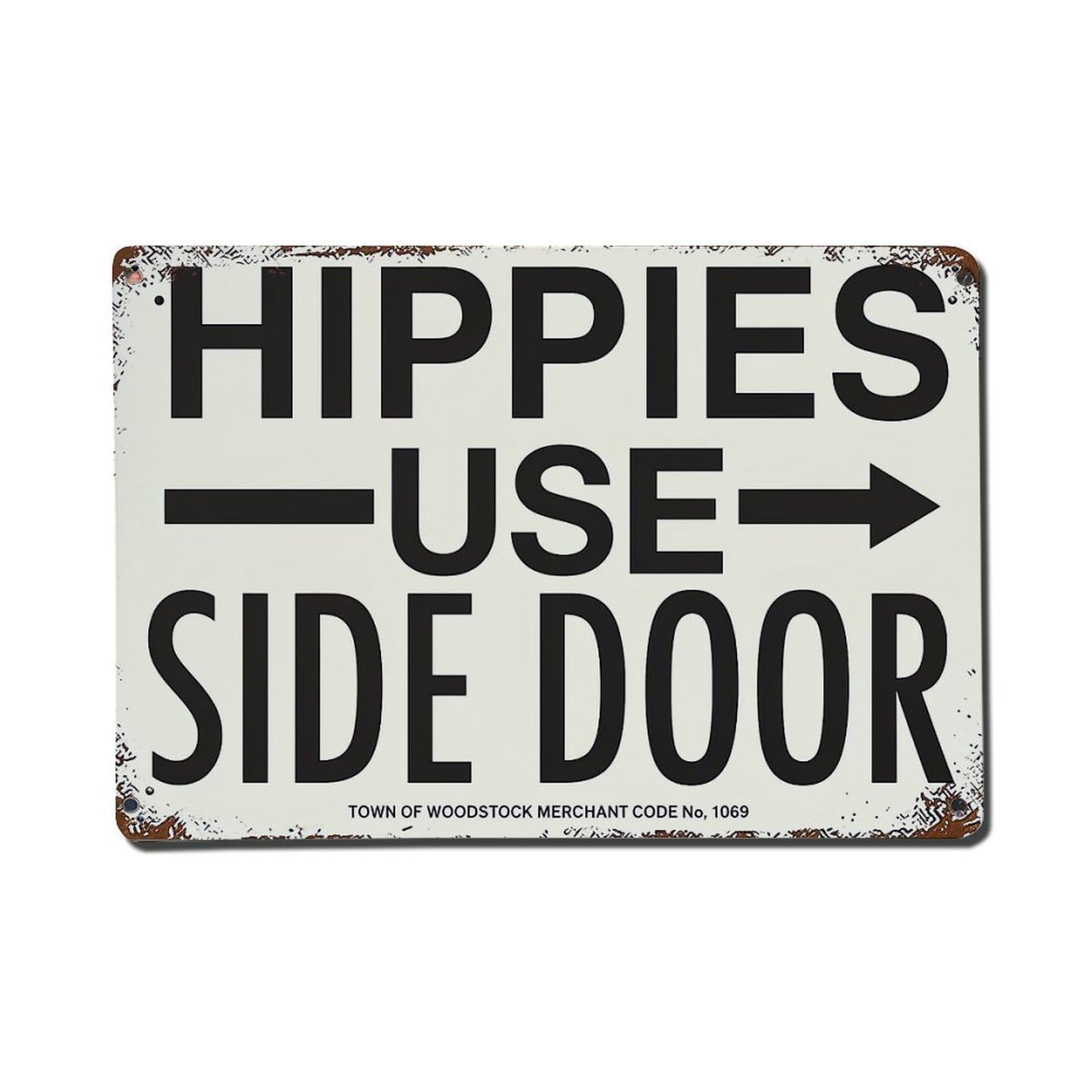 Jdfenggu Vintage Hippies Use Side Door Sign Retro Metal Tin Sign, Metal Poster For Bar, Home, Man Cave, Kitchen, Laundry Room Art Decor 8X12 Inch
