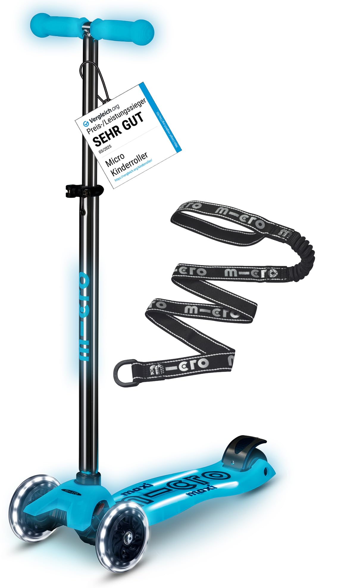 micro™ Maxi micro Deluxe Glow LED Plus | Höhenverstellbar | Das ORIGINAL | Kinderroller ab 5 Jahre | Inklusive LED Rollen & Deck und Tragegurt | Jungs & Mädchen 5-10 Jahre