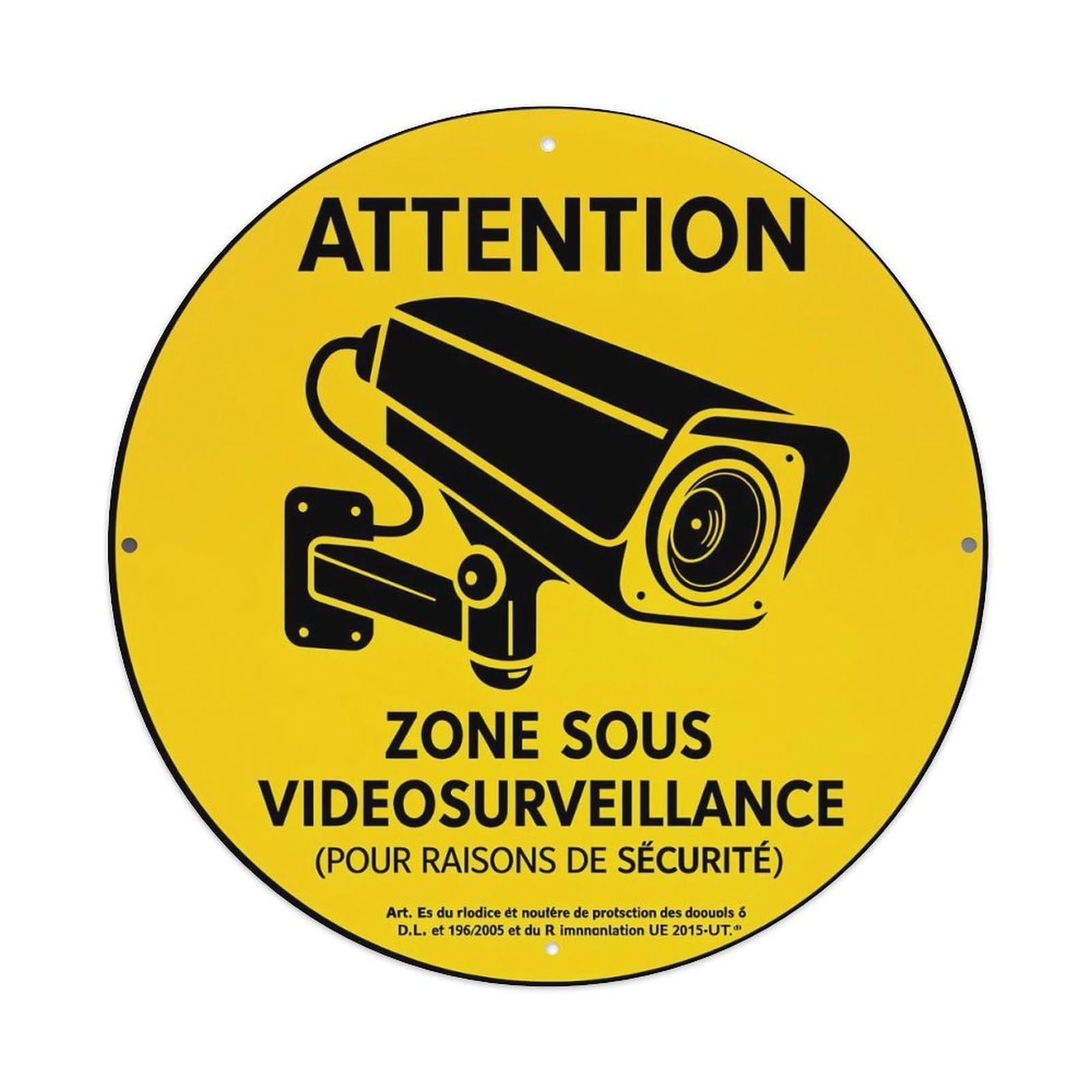 Attention Zone Sous Videosurveillance Vintage Metal Tin Sign Retro Wall Decor for Home Bar Garage Cafe, Indoor & Outdoor Decorative，circle Metal Poster, 8x8 Inch