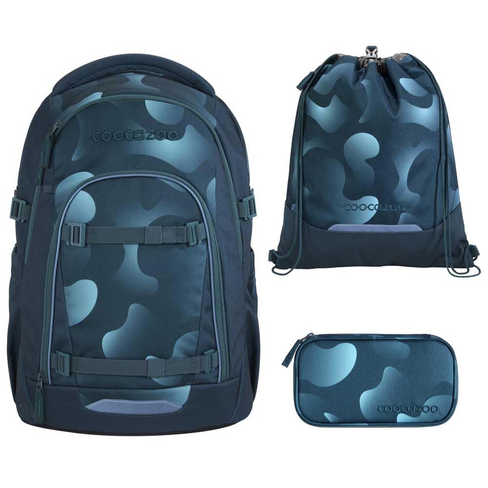 coocazoo MATE Schulranzen-Set 3tlg für Mädchen und Jungen ab der 4. Klasse mit Rucksack. Schlamperetui und Sportbeutel (Aqua Flow)