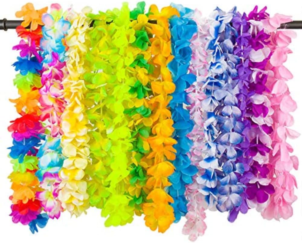 50 Counts Hawaiian Leis Party Favors Tropical Hawaiian Necklace Silk Flower leis for Luau Beach Birthday Party Decorations and Party Supplies