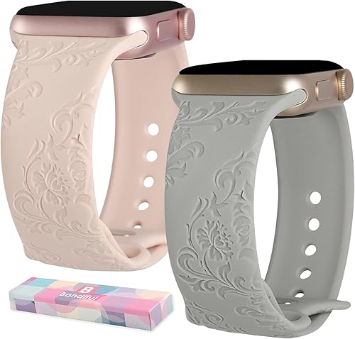 Paquete de 2 correas vintage grabadas elegantes compatibles con Apple Watch de 1.496 pulgadas, 1.575 pulgadas, 1.614 pulgadas, 1.654 pulgadas, 1.732