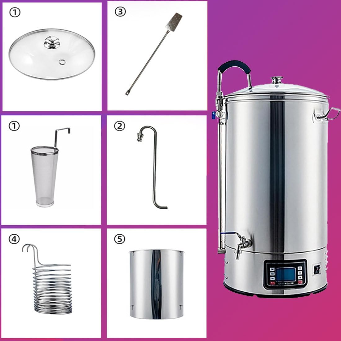 40L/60L Electric Beer Brewing Machine,Beer Brewing Pot Brewing Bucket,Home Brew Brewer,Mash Boil Device with Panel,Auto/Manual Mode (60l)