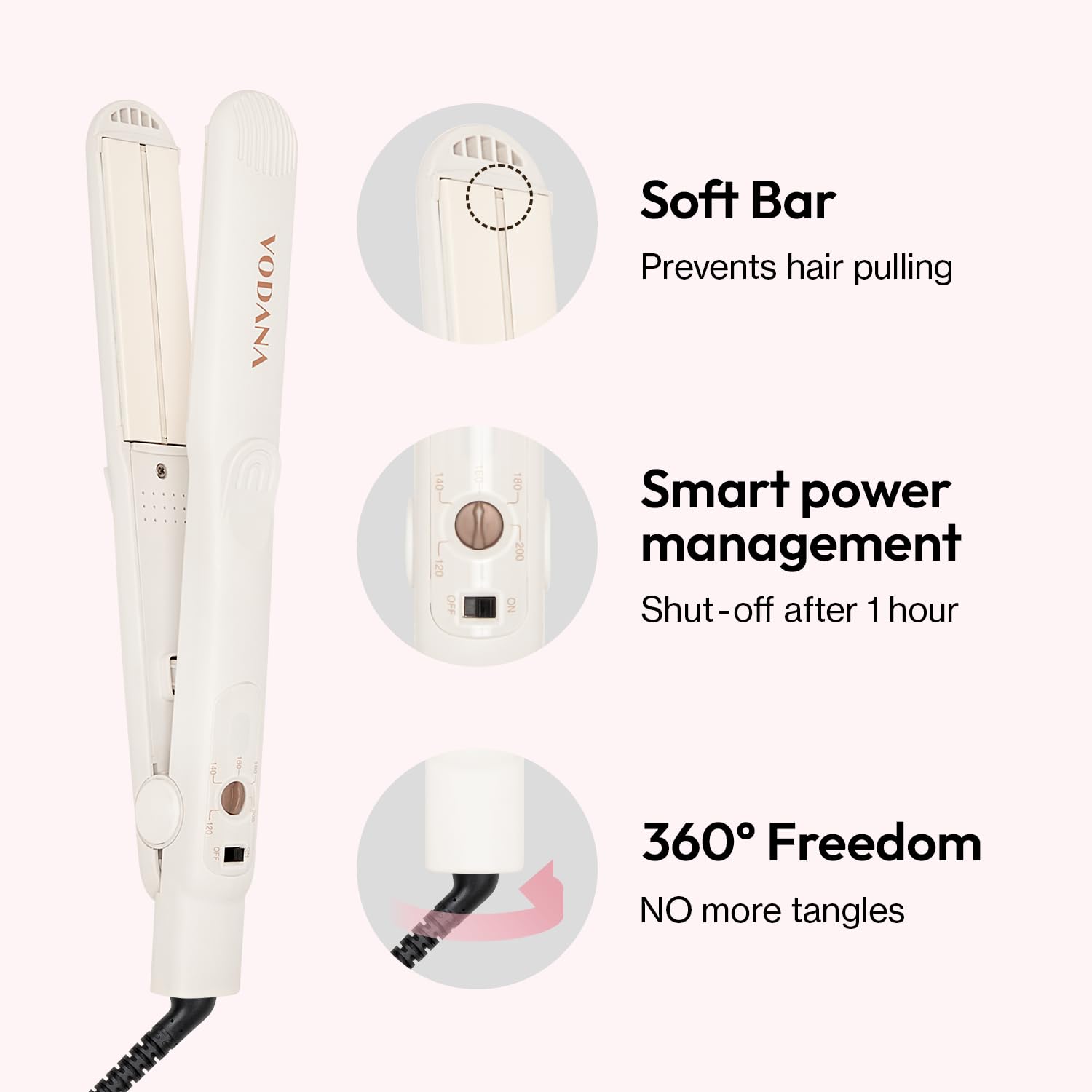 VODANA Professional Softbar Flat Iron - Ceramic Straightener with Patented Silicone Bar, Smooth & Quick Styling, Healthy Hair Solution, Dual Voltage for Worldwide Use (1 inch, Ivory)
