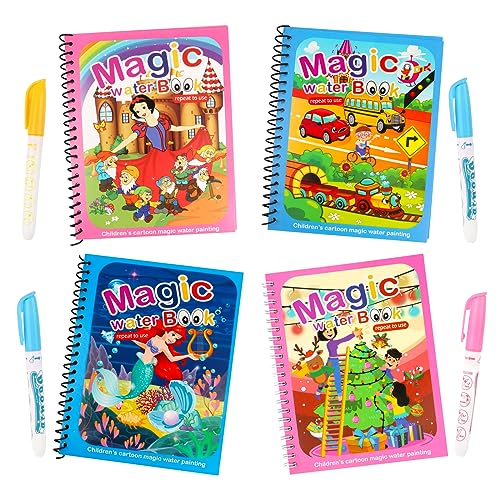 talifoca Set di 4 libri da colorare con acqua, per bambini, libro magico con penna a acqua, riutilizzabile Magic Water Book per bambini, ragazzi, ragazze, regalo di Natale (stile Two)