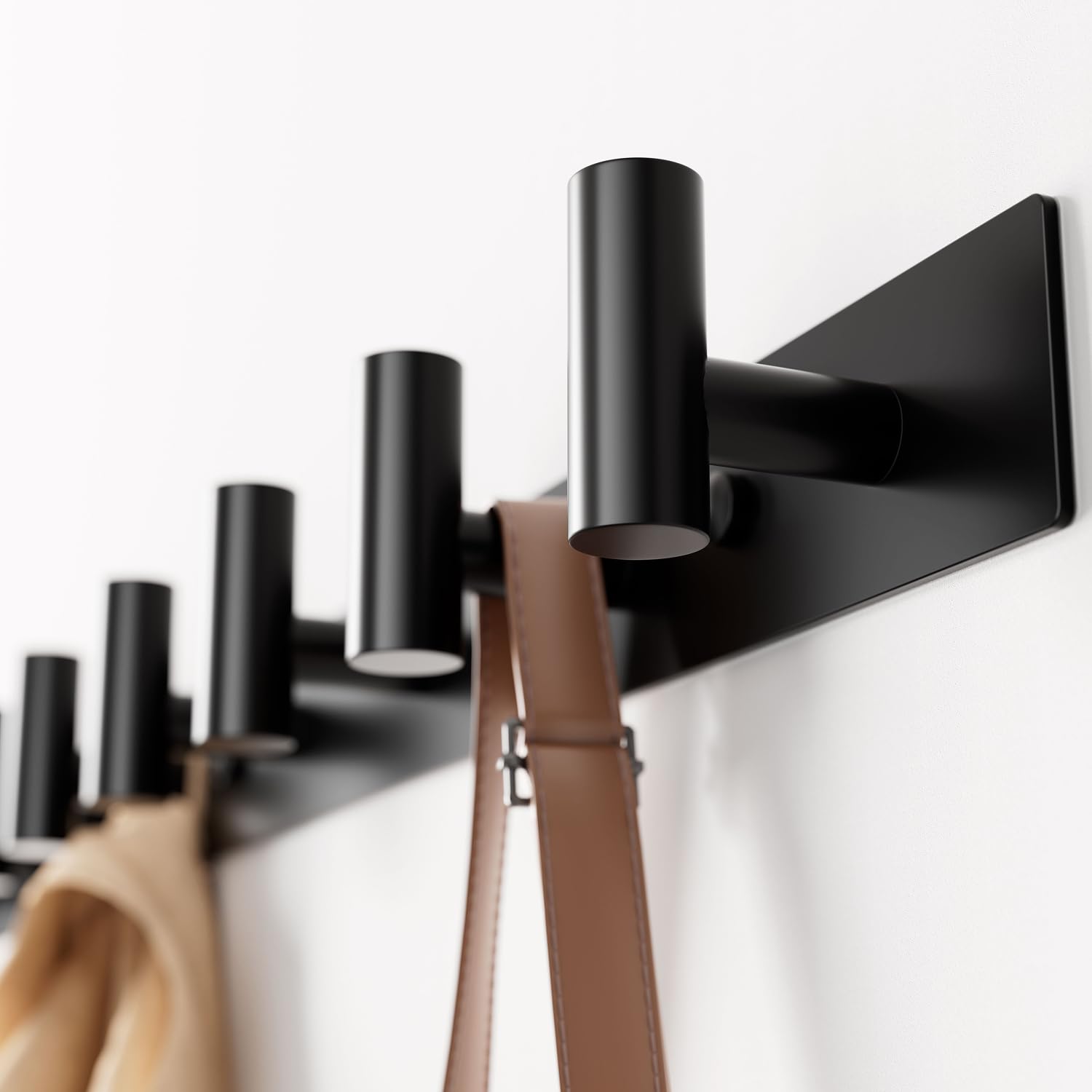 GWAAZXGZ Black Wall Mounted Coat Rack – 5 T-Shaped Hooks on 16.5' Rail (1 Pack)