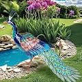Kircust Metal Peacock Statue for Outdoor Decor - 24" L Elegant Peacock Sculpture for Garden, Patio, Yard, or Home - Weatherproof & Handcrafted Peacock Art