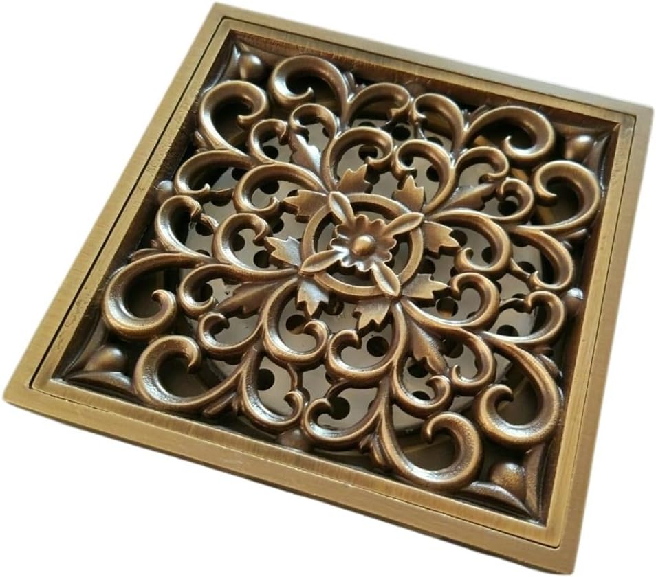 Antique Brass Carved Flower Art Bathroom Accessories Floor Drain Waste Grille