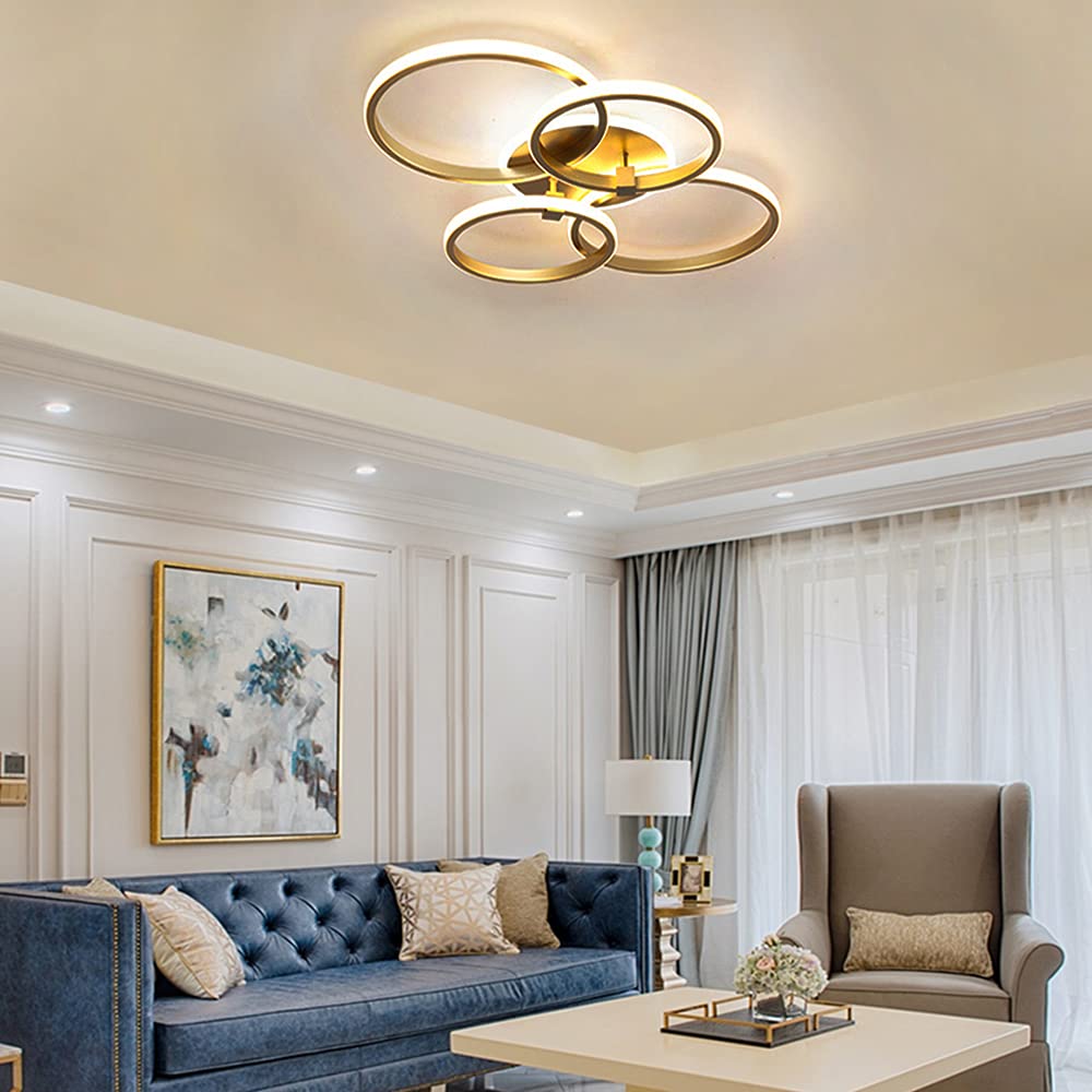 Plafoniera LED Moderna A Cerchi Dorati Dimmerabile – Lampada A Soffitto Per Soggiorno E Camera Da Letto