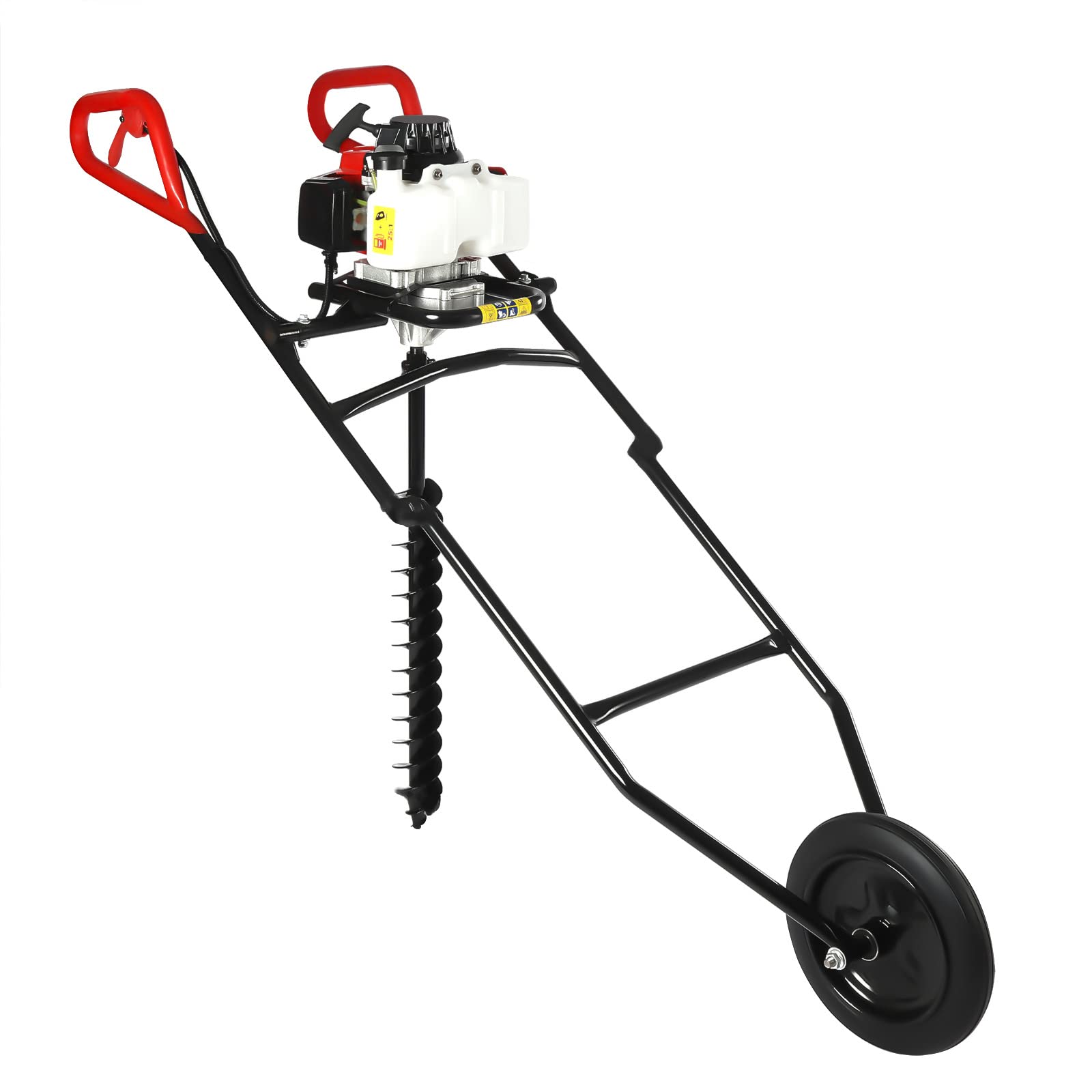 63CC Benzin Erdbohrer Erdlochbohrer mit 80mm Bohrer, 3HP Pfahlbohrer mit Fliehkraftkupplung, Faltbar Hand Push Brunnenbohrer für Landwirtschaft/Forstwirtschaft/Baumpflanzungen - Schwarz