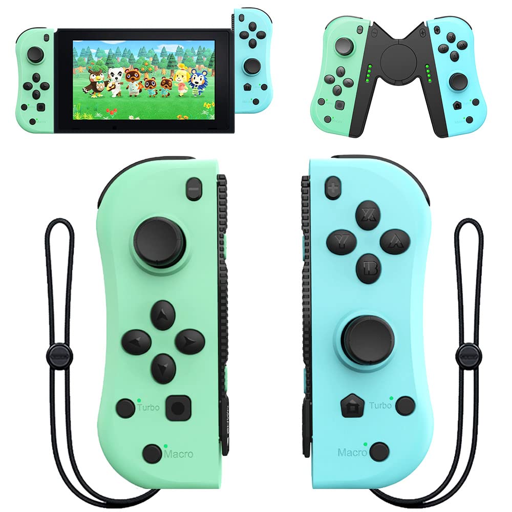 THAVENFLY Controller Replacement Campatiable for Nintendo Switch - Left and Right Neon Joycon Pad with Wrist Strap, Alternatives for Nintendo Switch Controllers, Wired/Wireless L/R Switch Remotes - #1 Animal Crossing