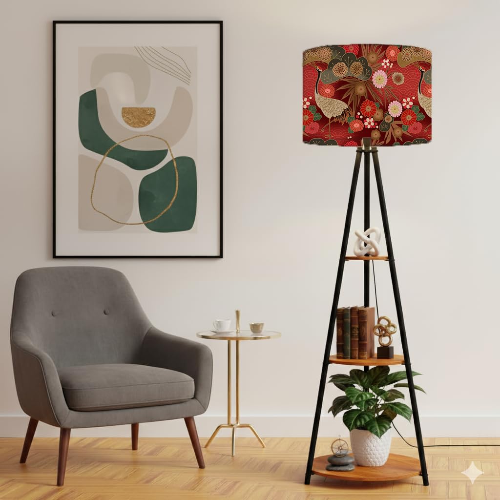 Rellon Floor Lamp with 3 Storage Shelves, Metal FloorLamp for Living Room Standing Home Decoration FloorLamp Shade Reading for,Office,Kitchen,Bedroom (A7)-image-42