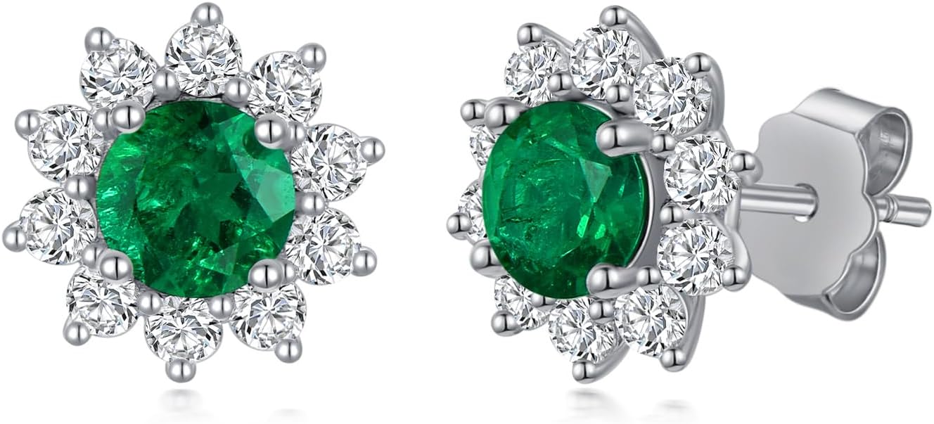 Lab-Created Emerald Stud Earrings for Women 925 Sterling Silver Jewelry Earrings for Mother Wife Her