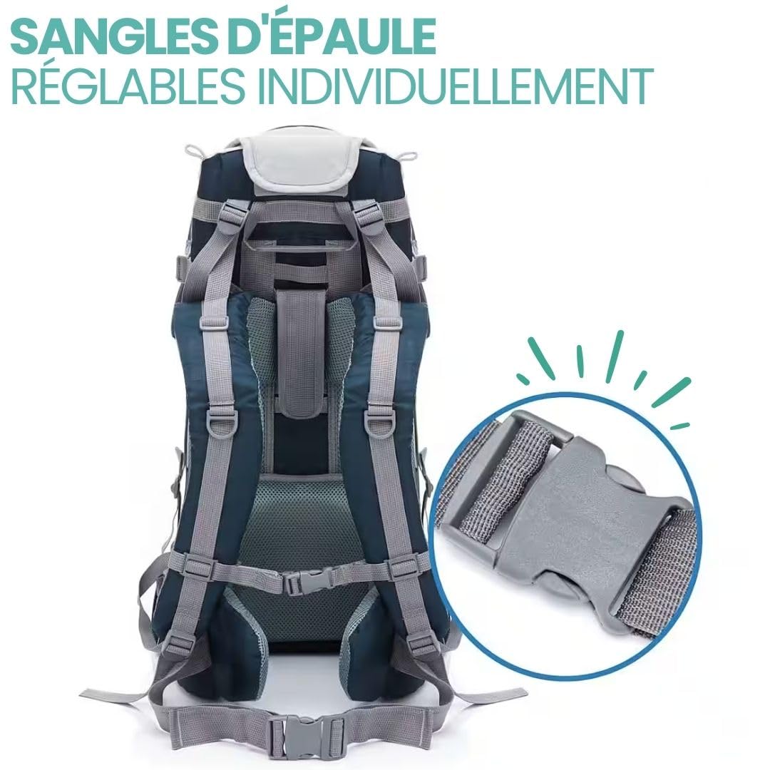 Fillikid Porte-Bébé Dorsal pour Randonnée - Pare-soleil, Ceintures, Compartiments de Rangement - Sac à Dos pour Excursions avec Enfant - jusqu'à 18 kg - Bleu Gris