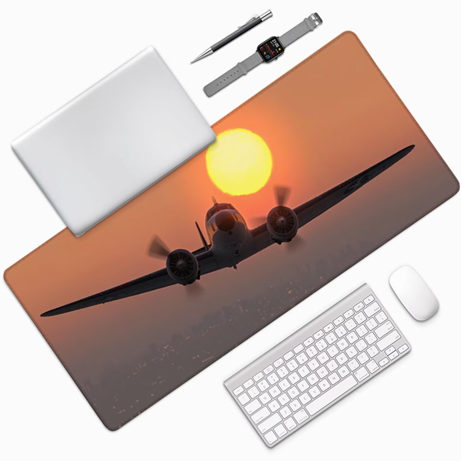 Tappetino Mouse Aereo, Tappetino Mouse XXL 1600x800x3mm, Mousepad Gaming Accessori Scrivania, Sottomano Scrivania con Base in Gomma Antiscivolo, Ufficio Accessori, per Ufficio, Gaming, Giallo 3-5589