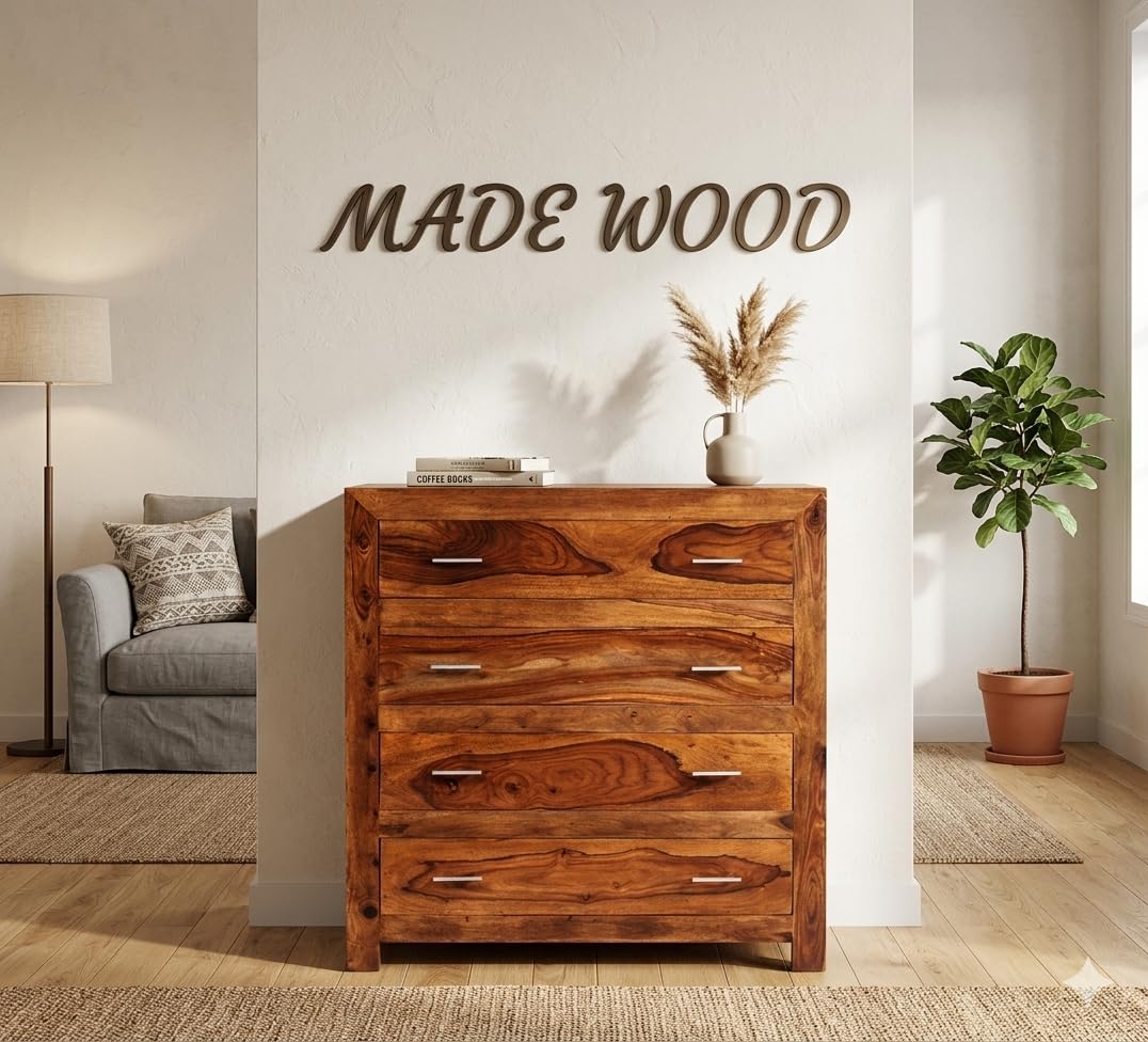 PAIKEACRAFT Cuba Solid Sheesham Wood Chest of Drawer | Storage Cabinet (Design B, Honey Finish)-image-32