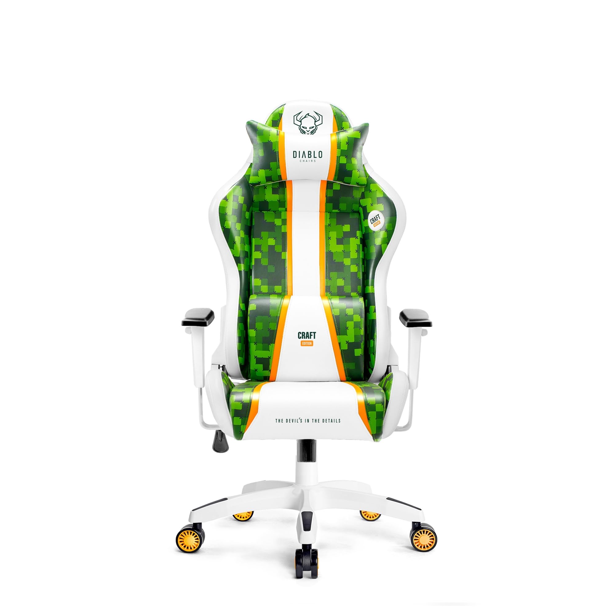 DIABLO Chairs X-One 2.0 Craft Edition Piccola Sedia da Gaming Girevole Sedia da Scrivania Ergonomica con Cuscino Lombare e Poggiatesta Schienale in Ecopelle Regolabile 64x33x120 cm Verde-Bianco