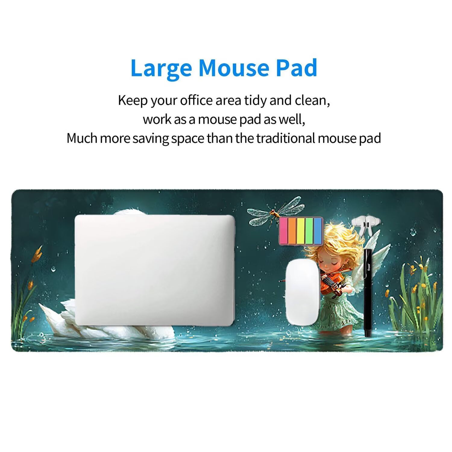 Tappetino per Mouse XXL 1400 x 600 mm Tappetino Mouse Gaming Grande, Mousepad con Base in Gomma Antiscivolo, Tappeto per Tavolo da Gaming per Mouse e Tastiera, Accessori PC (Cigno Ragazza) u-765