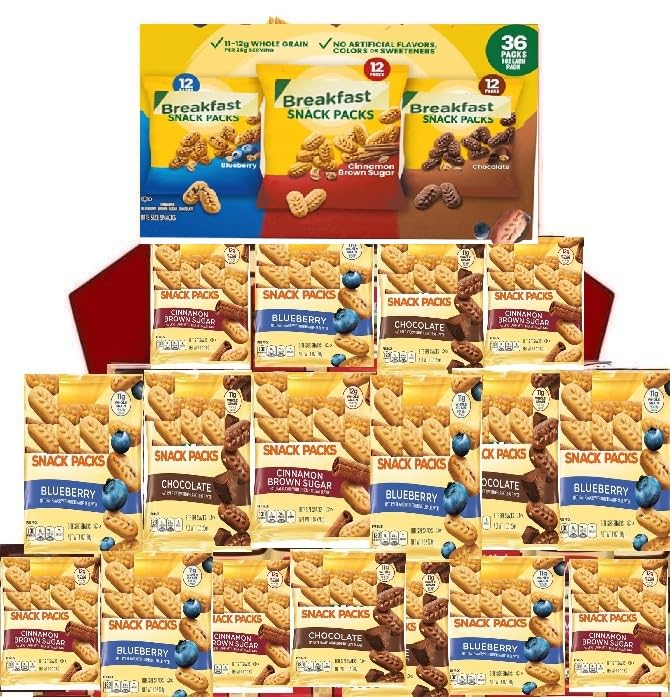 Breakfast Biscuits Variety Packs | 3 Natural Flavors - 12 Chocolate belvitas Snack Packs, 12 Cinnamon Brown Snack Packs, and 12 Blueberry Snack Packs |