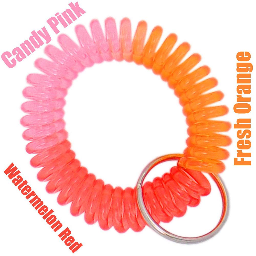 Colorful Pearlized Spiral Wristband Keychains - 6 Pack Gradual Color Changing Coil Key Rings