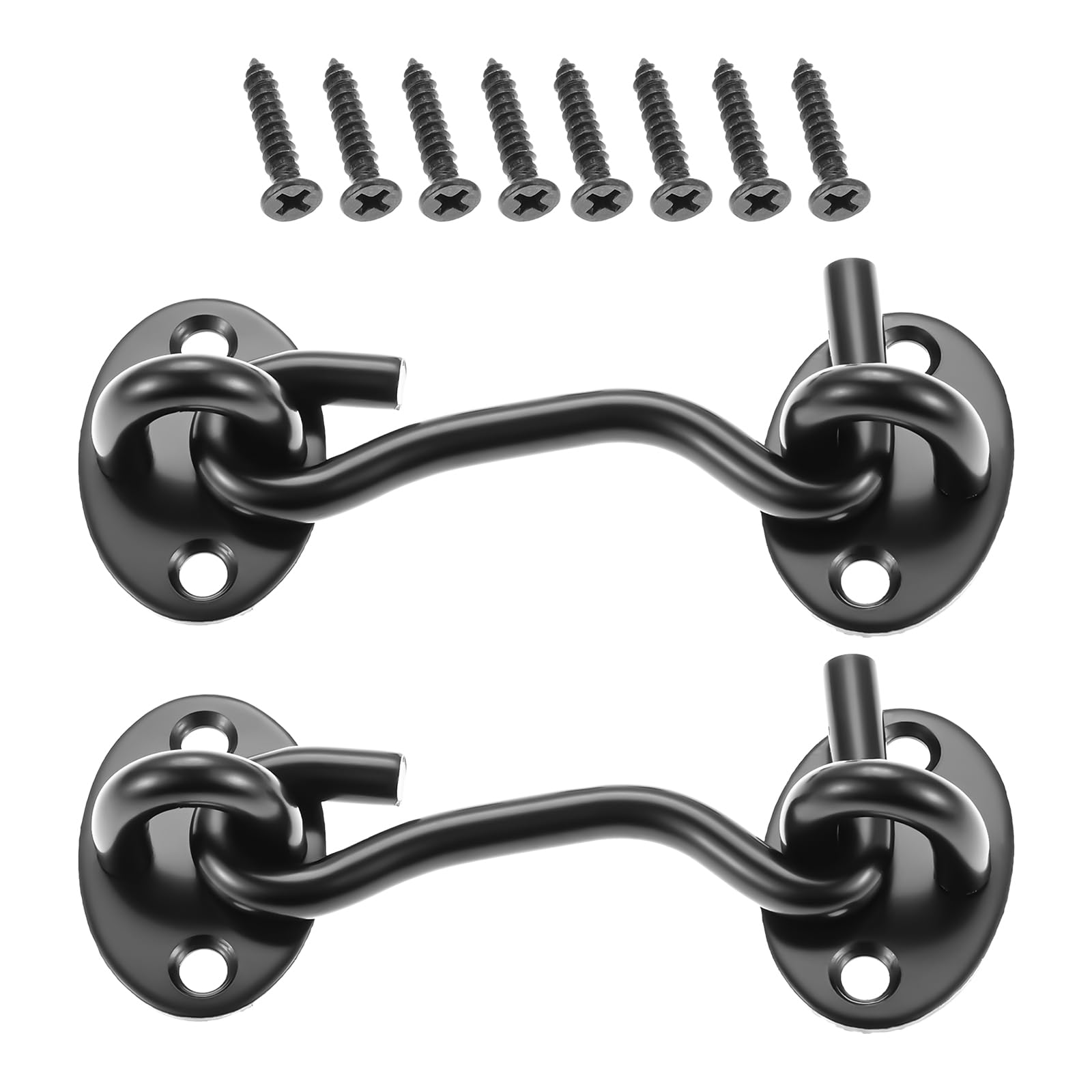 Mgoodoo 3Inch-75Mm Black 3Ins Cabin Hooks And Eye Latch Lock For Patio Doors Shed Gate 75Mm Catch Silent Holder Stainless Steel 2Pcs