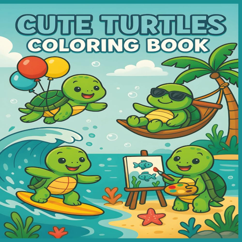 Cute Turtles Coloring Book: 50 Adorable and Funny Turtle Scenes for Kids to Color, Laugh, and Relax