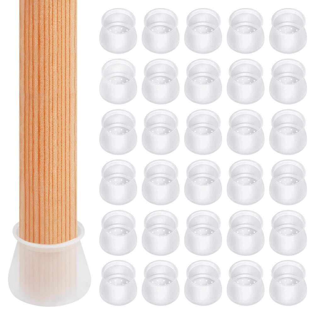 Chair Leg Floor Protectors, Furniture Silicone Protection Cover Chair Leg Caps Square Transparent Felt Pads, Anti-Slip Table Feet Covers(32 Pack)