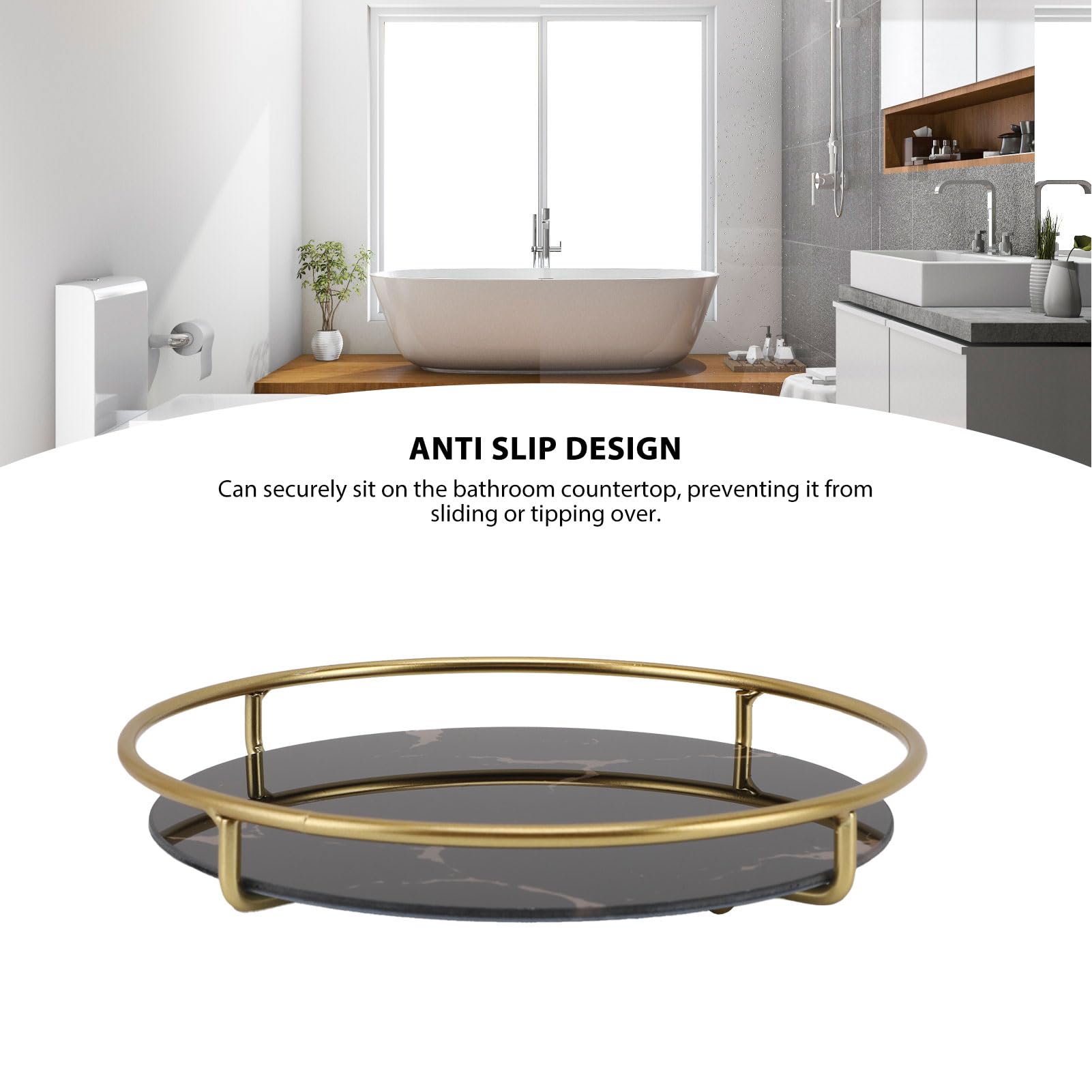 Bathroom Tray, Vanity Tray Countertop Organizer Tray Decorative Dresser Tray Makeup Organizer Skincare Organizer Countertop Display Rack for Jewelry (Black Round)