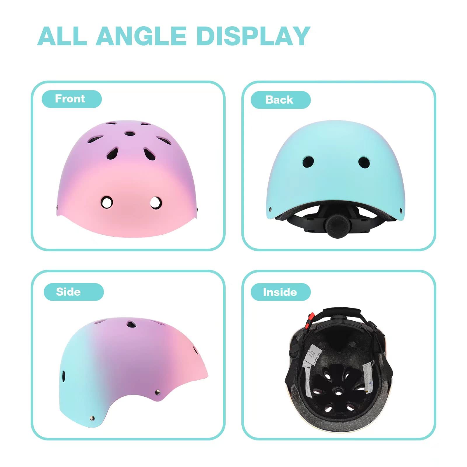 Casco para niños, casco de patineta de color degradado para niños de 3-5-8-14 años para niños y niñas, casco de bicicleta para ciclismo, scooter, patinaje, bicicleta, patinaje 5