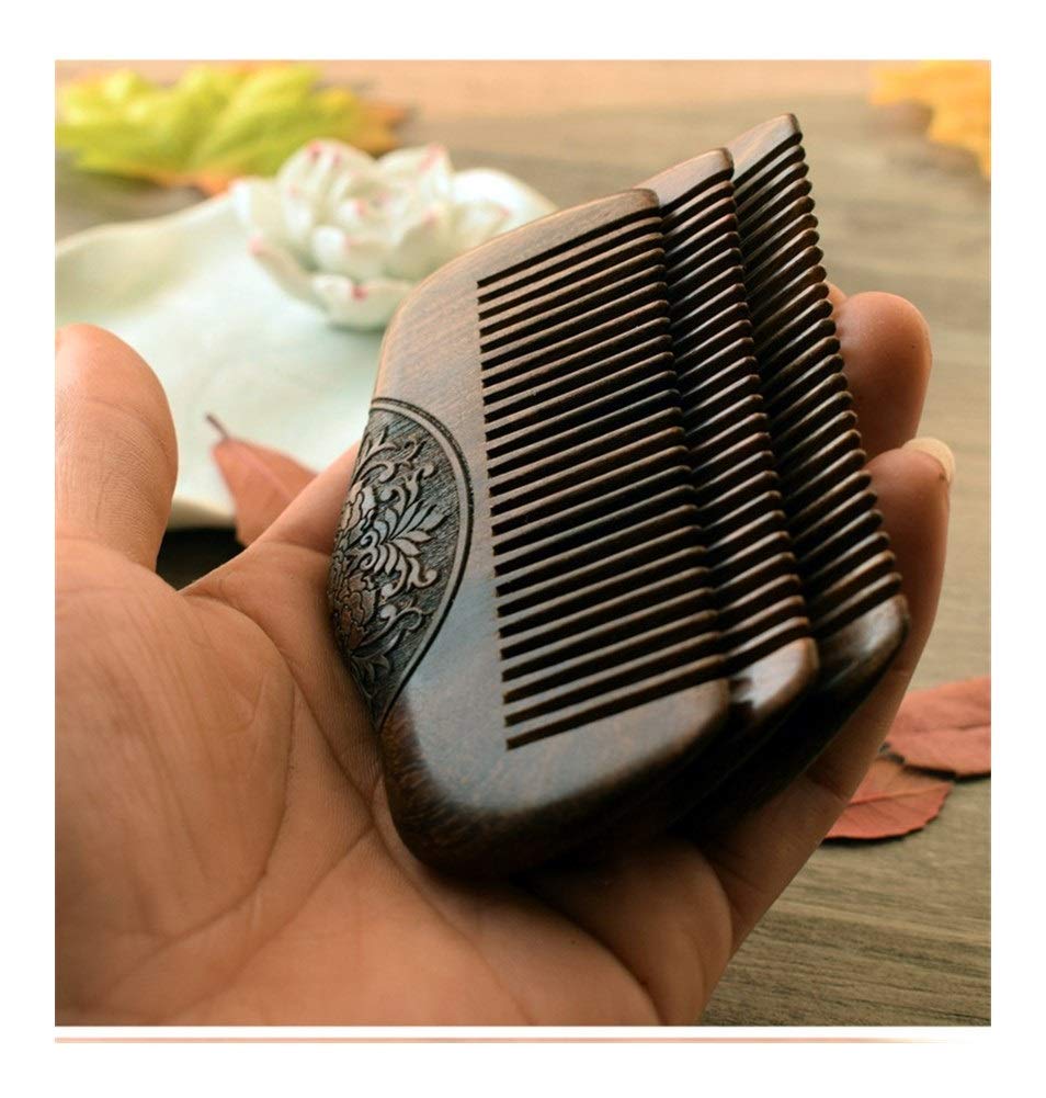 MRKU Cepillo de cerdas de sándalo Negro Dorado Natural de Bolsillo, Dientes superestrechos, sin estática, Forma de Peine para Barba y piojos.